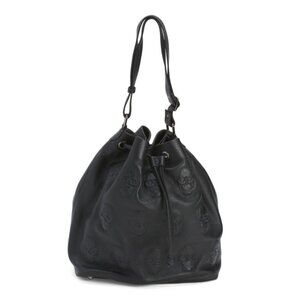 IO PELLE Black Made In Italy Leather Multi Skull Bucket Bag